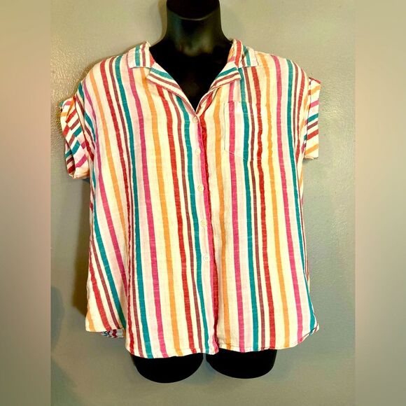 Unique Spectrum striped button up blouse - Picture 1 of 6